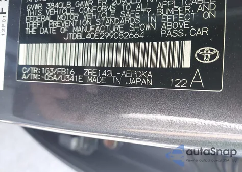 2009 Toyota Corolla Le из США, поврежденный, VIN JTDBL40E299082664